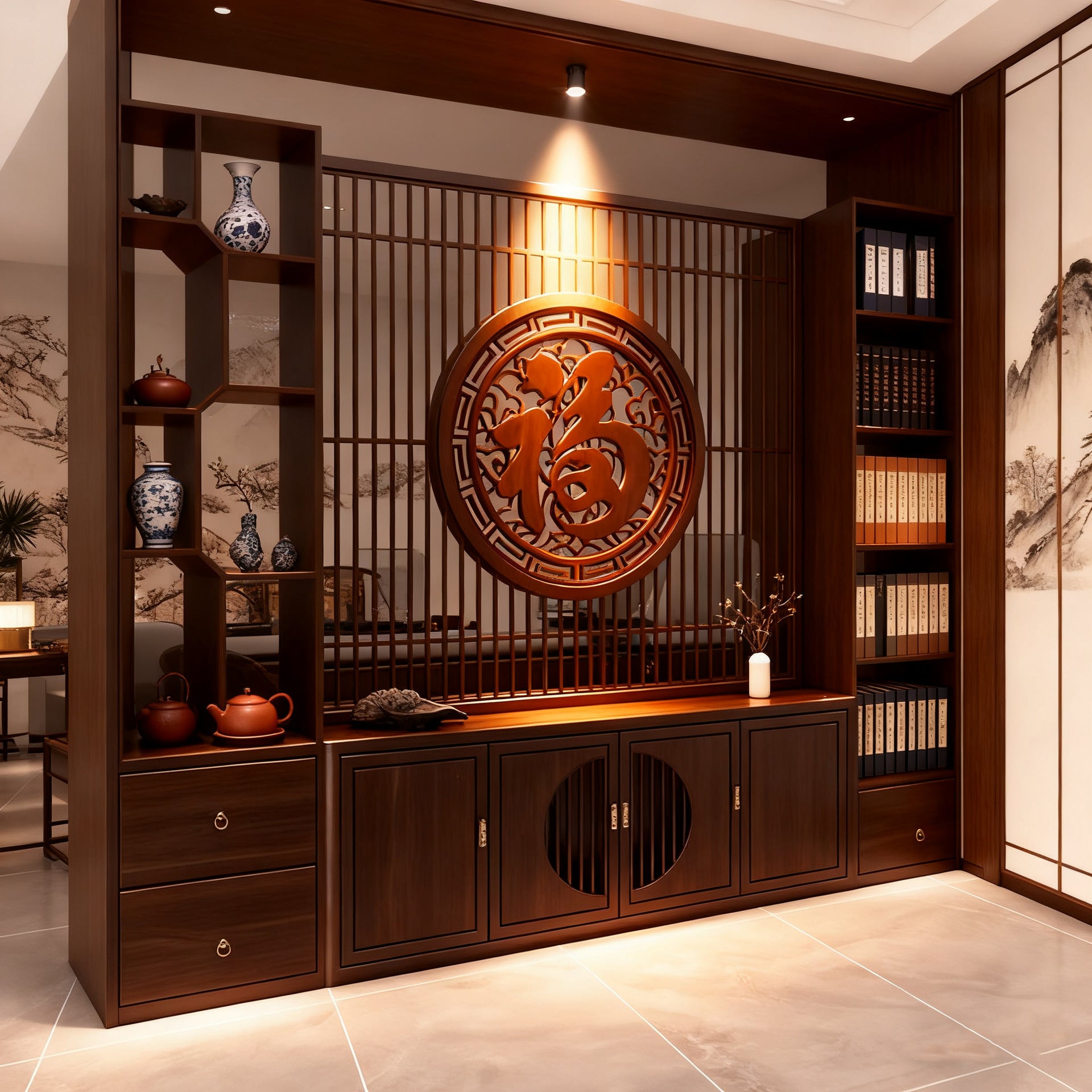 Honeycomb Aluminum Alloy New Chinese Style Screen Partition Living Room Decorative Cabinet TV Cabinet Wine Cabinet Integrated Cabinet Entryway Cabinet