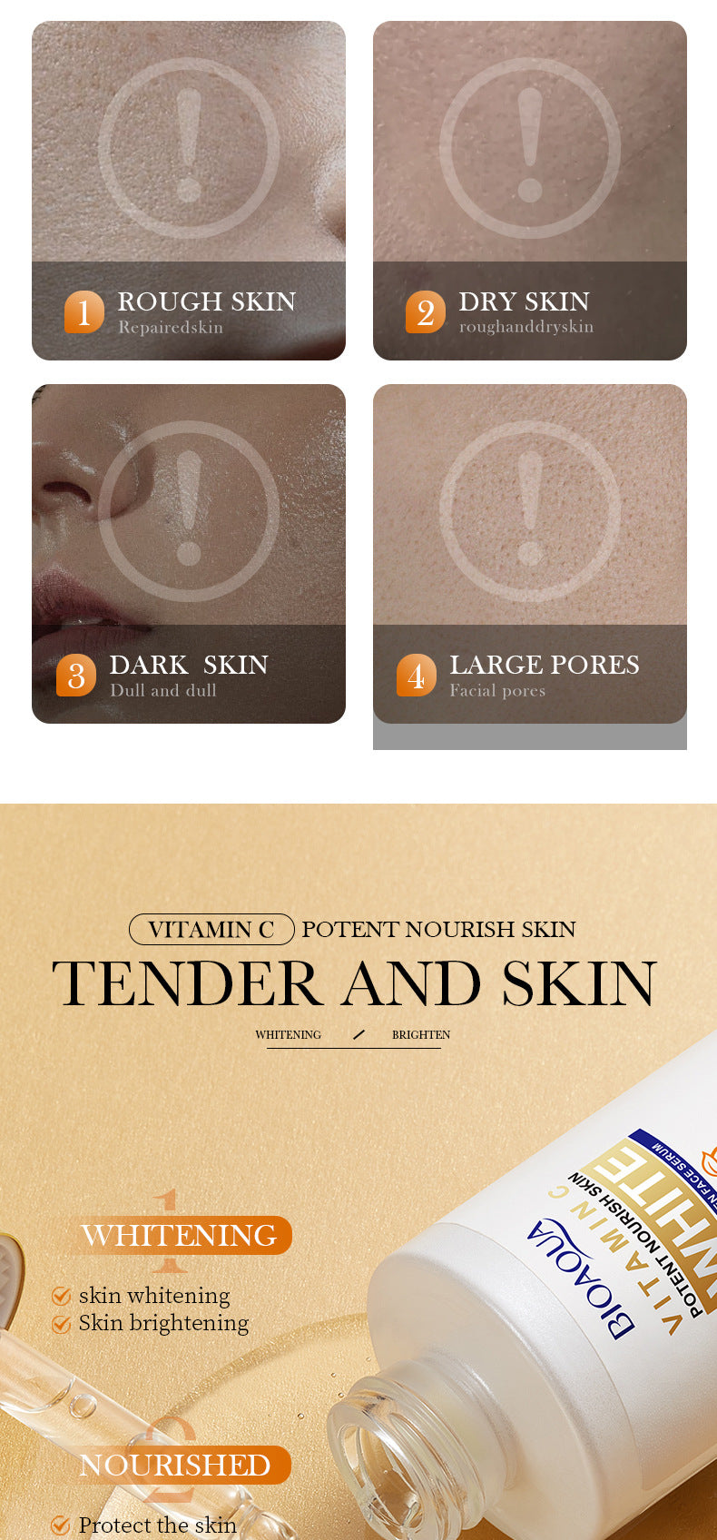 All English Vitamins C Whitening Skin Care Set BIOAOUA Cleansing and Moisturizing Five-Piece Set  Wholesale