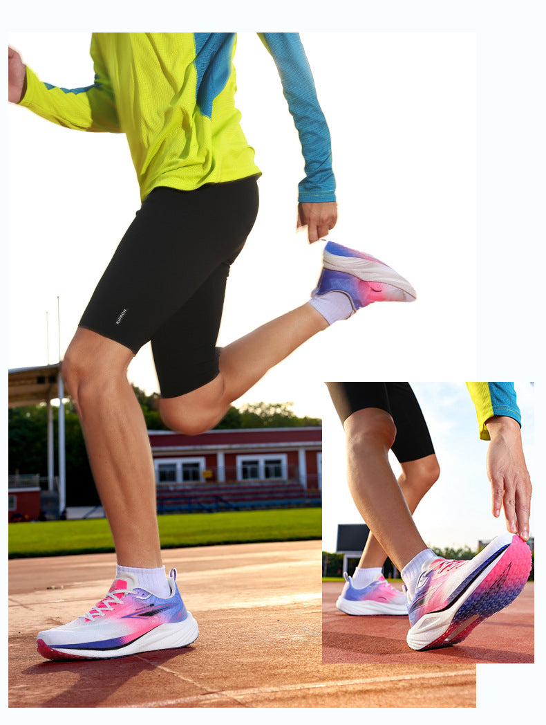 Real Carbon Plate Popcorn Men's Sports Shoes Youth Mesh Breathable Non-Slip Fitness Test Racing Marathon Running Shoes