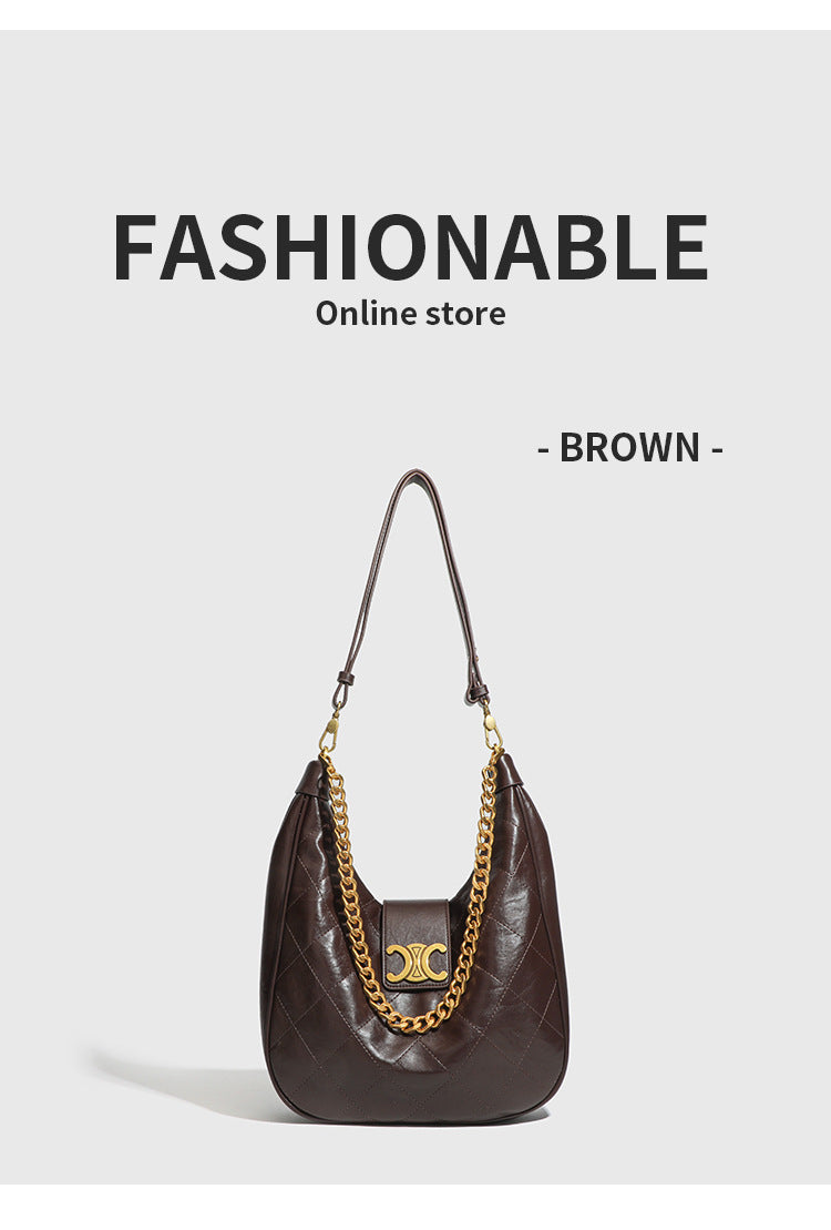 Niche Retro Underarm Bag for Women New Genuine Leather Autumn Winter Fashion Arc de Triomphe Cowhide Bucket Bag Versatile Crossbody Bag