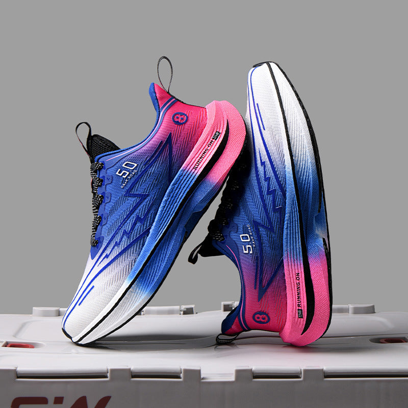 Carbon Plate Running Shoes Mesh Ultra-light Breathable Sports Shoes Men Couple All-match Casual Popcorn Running Shoes Breathable Lightweight