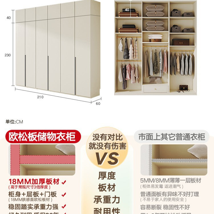 Solid Wood European Pine Board One-Door to Ceiling Ultra-High Combination Wardrobe Simple Modern2.5/2.6/2.7/2.8/3.0m Rice