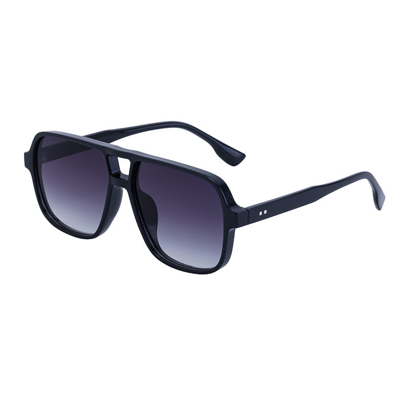 European and American Retro Double Bridge Sunglasses for Men, Large Frame Driving Sunglasses, Men's Outdoor Hiking Sun Protection Glasses shades