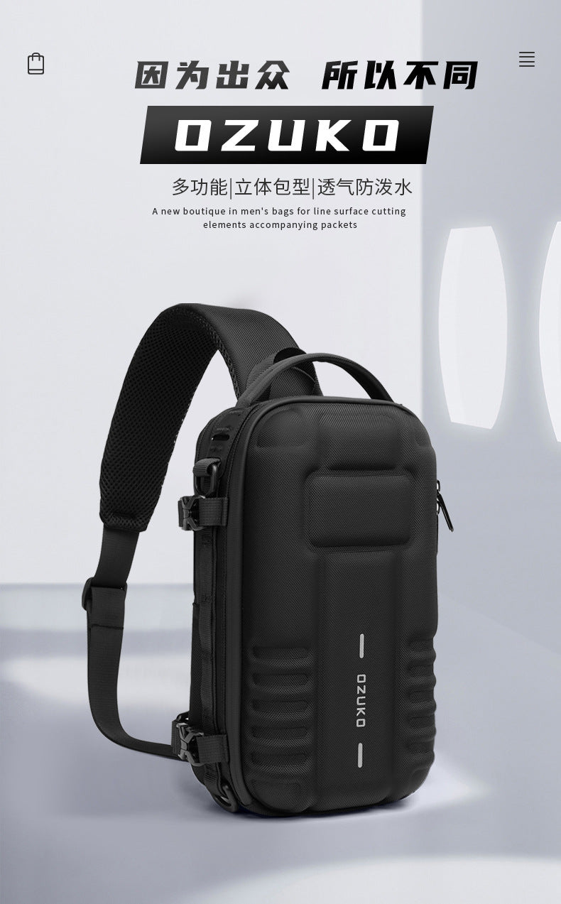 OZUKO EVA Hard Shell Chest Bag Men's Crossbody Bag Tactical Functional Waterproof Large Capacity Outdoor Cycling Bag