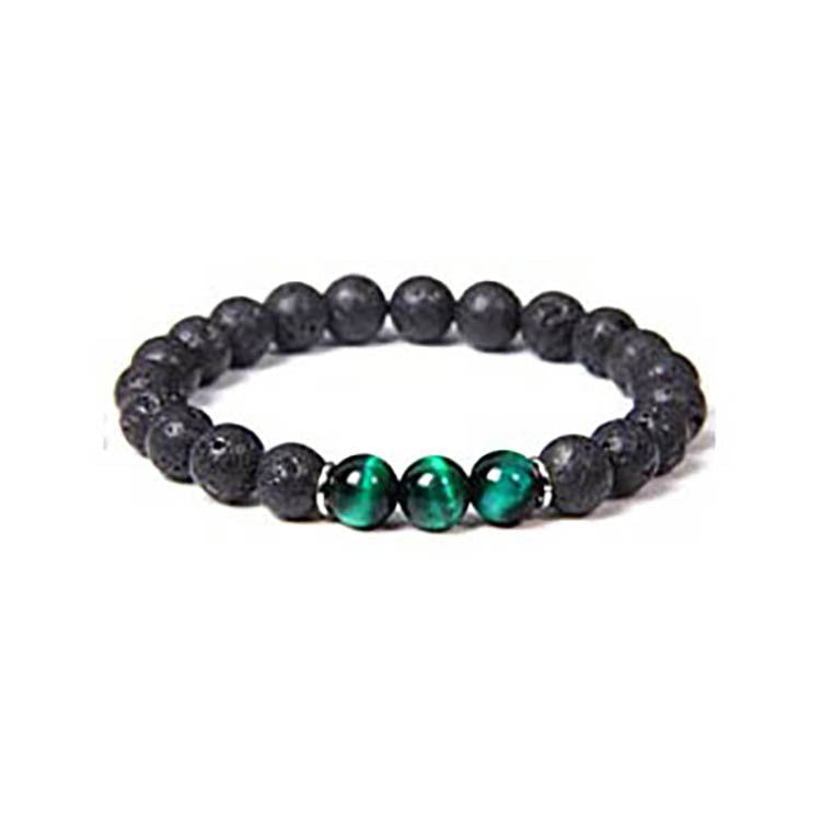 Blue Tiger Eye Stone Bracelet Single Circle Natural Stone Beaded Bracelet Volcanic Stone White Pine Chicken Wing Wood Long Bracelet