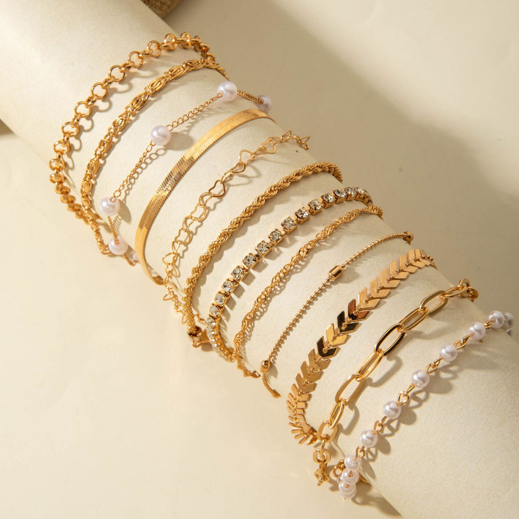 Fashionable Versatile Bracelet with Rhinestones and Imitation Pearl Set Ornament Wholesale Bracelets