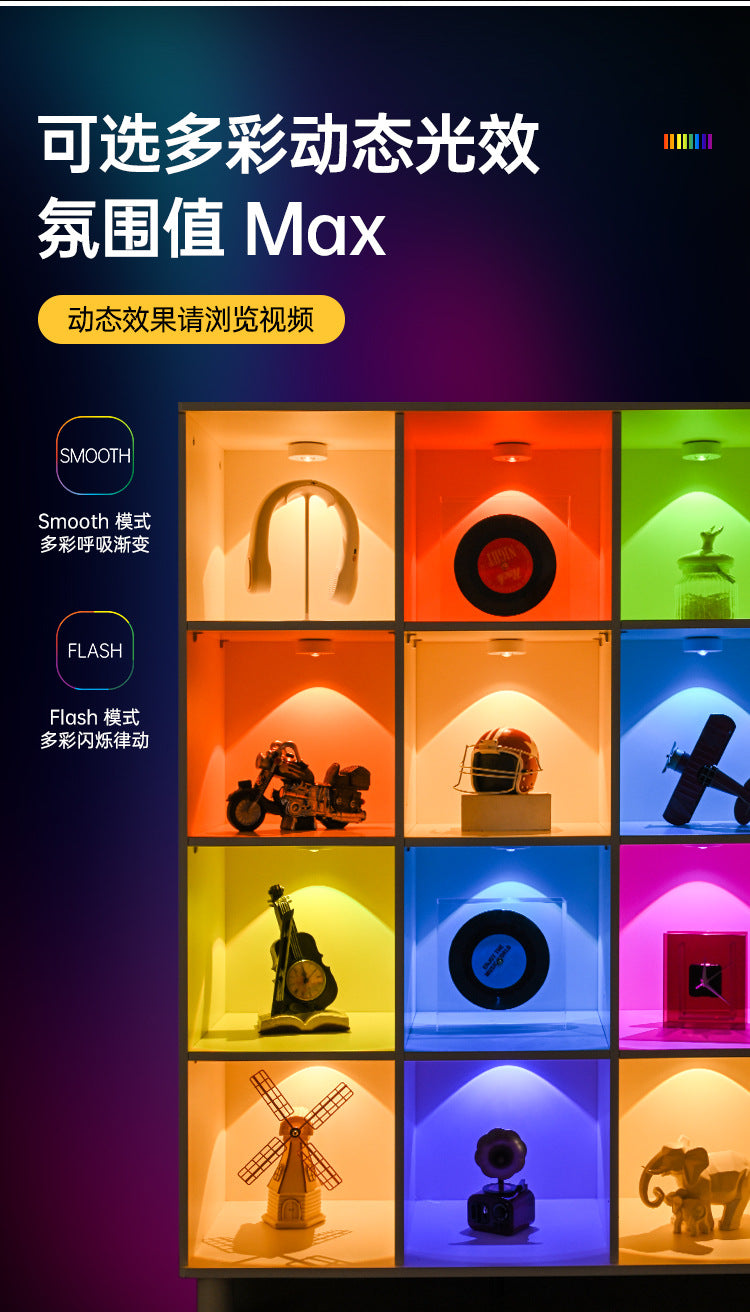 Charging led Cabinet Light Magnetic Suction Wine Cabinet Wardrobe Light Remote Control RGB Ice Hockey Light Wiring-Free Large Cat Eye Light