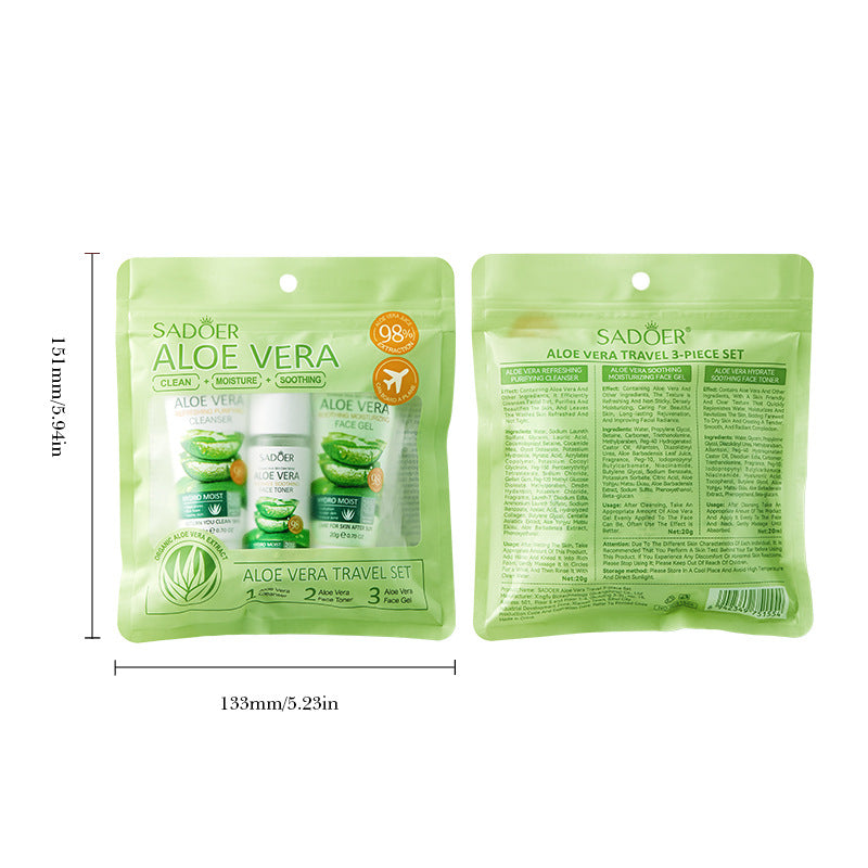 Full English Aloe Vera Travel Three-Piece Set SADOER Aloe Vera Gel Toner Facial Cleanser  Wholesale