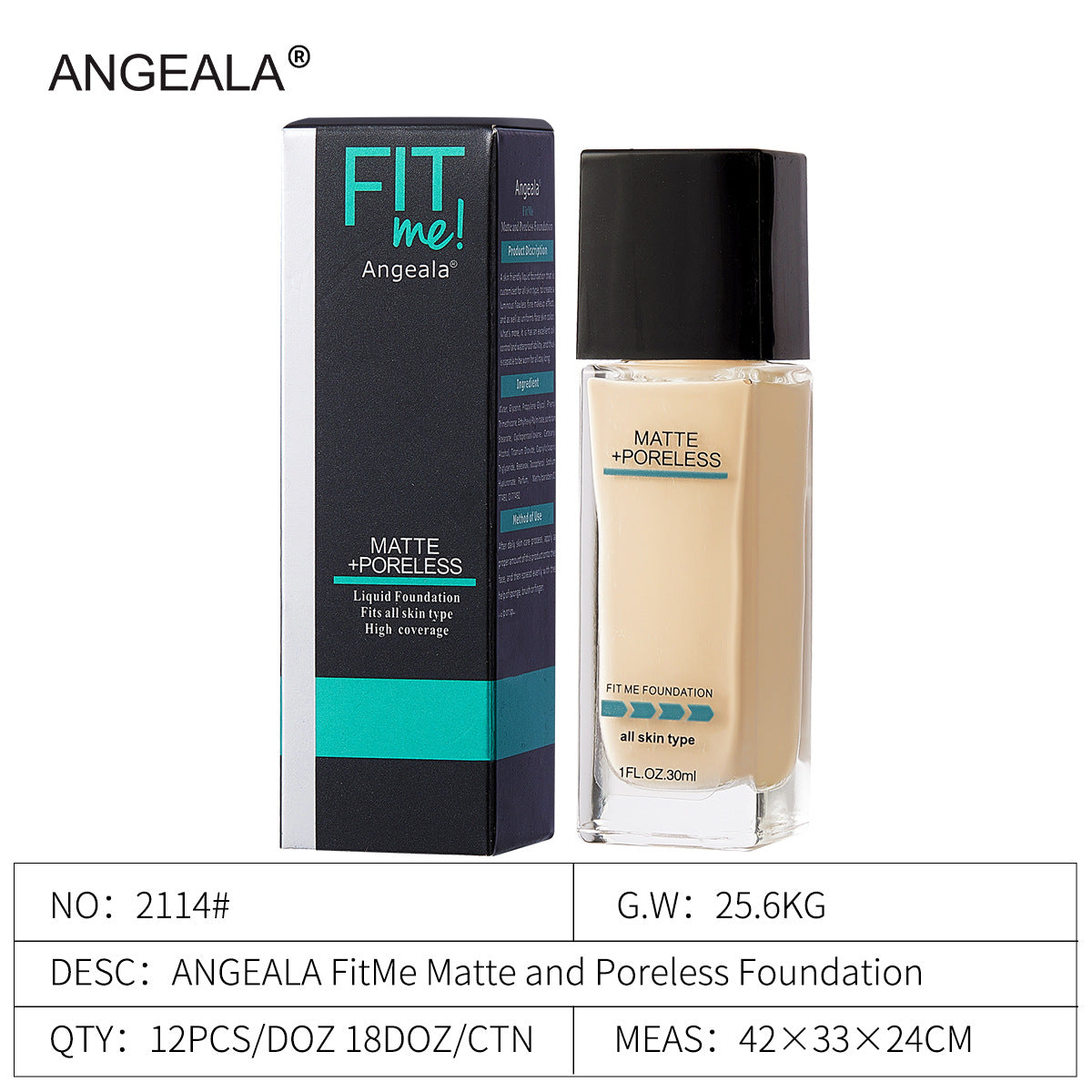 ANGEALA Square Tube Fit Me Foundation Liquid Pump-Free Glass Bottle30ml Foundation Liquid for Covering Acne Marks and Dark Circles