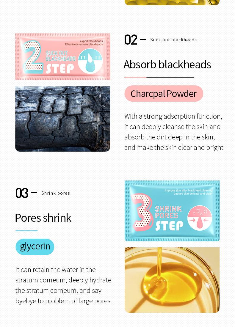 Three Steps to Remove Blackheads Nose Strips SADOER Skin Care Products T District Nursing Set Cross-Border Foreign Trade Wholesale