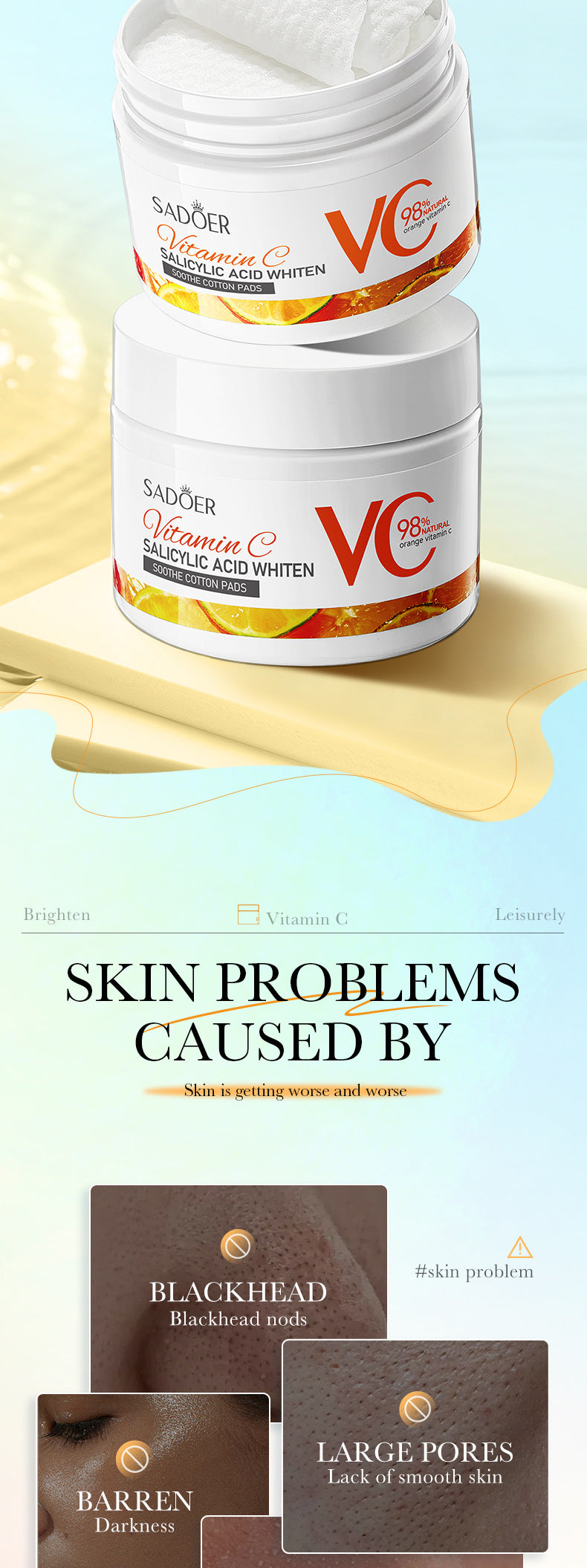 Vitamin C Cotton Sheet SADOER Salicylic Acid Whitening and Rejuvenating Mask Cross-Border Wholesale