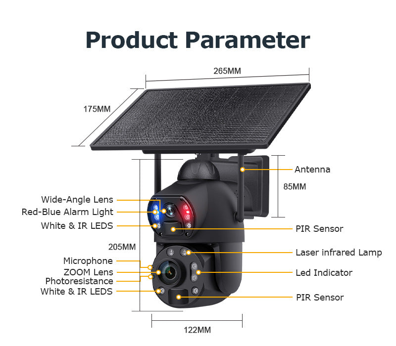 Dual Lens Dual Screen36Dual Optical Zoom4G Solar-powered Camera600High Definition Wireless Camera