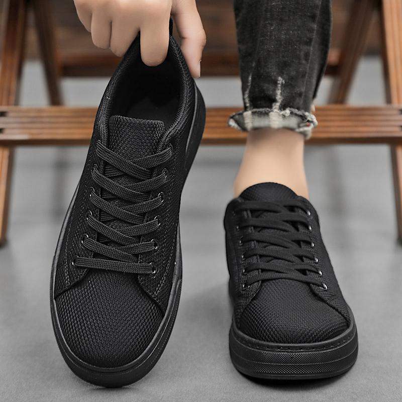 Men's Work Shoes Autumn Breathable Thin Full Black Casual Canvas Sneakers Youth Non-Slip Chef Office Trendy Shoes