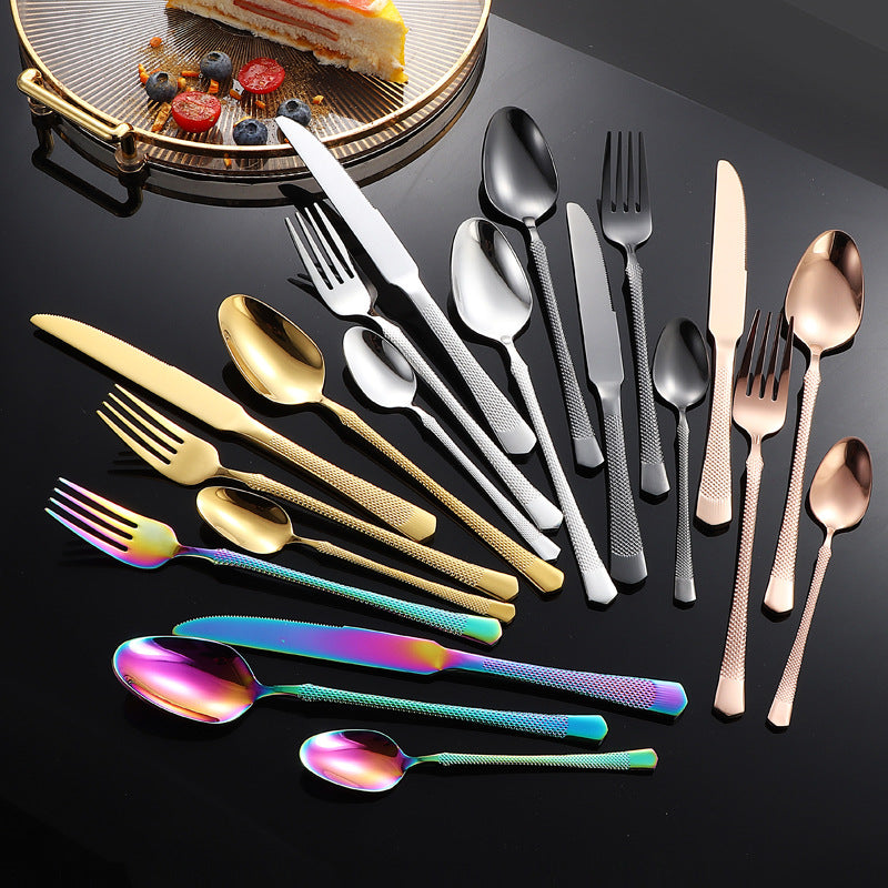 201Stainless steel tableware hotel high-end cutlery set24Set of Restaurant Star Point Steak Knife and Fork Set