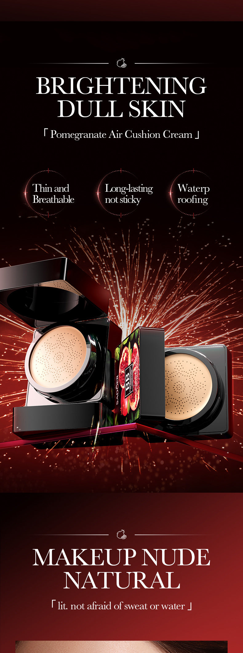 Makeup SADOER Red Pomegranate Concealer Moisturizing Mushroom Cushion Beauty Cream BB Wholesale Cross-Border Foreign Trade Frost