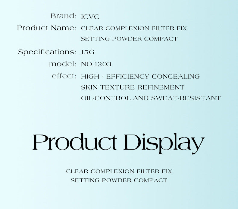 ICVC#1203Nude Powder Setting Powder15g Comes with Puff and Makeup Mirror Version Beauty