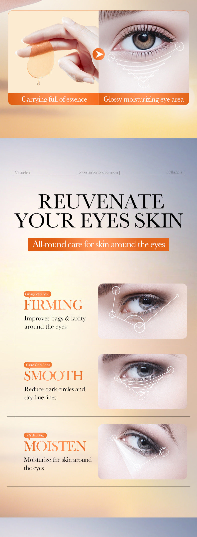 BIOAOUA Vitamin C Collagen Brightening Moisturizing Eye Mask Hydrating Eye Mask  Wholesale