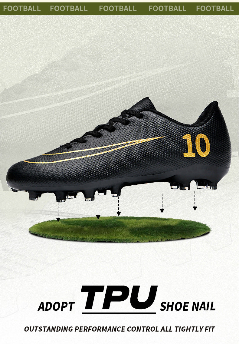 Gold-Plated Sole Men's Football Shoes with Studded Spikes AG Long Spike Shoes for Older Children, Middle and High School Students, Adults, Competition Training Sports Shoes