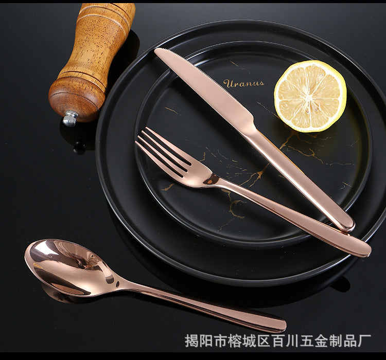 304Stainless Steel Knife Fork Spoon Thickened Tableware Western Hotel High-end Steak Knife Fork Dessert Spoon Set Kunting