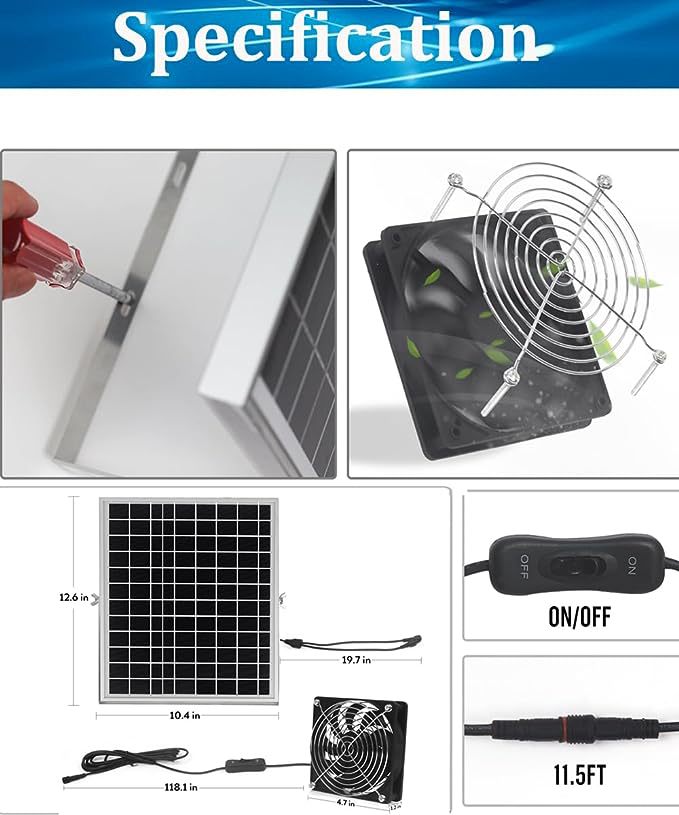 15W Monocrystalline Silicon Glass Solar Panel Fan RV Travel Car Outdoor Camping Pet Chicken Coop Ventilation Exhaust Fan