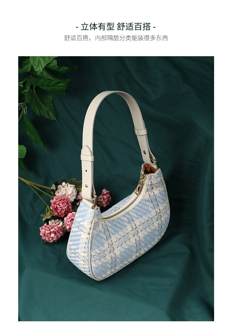 Unique Designer Trendy Women's Bag2024Summer New Fashion Versatile Plaid Crescent Underarm Handbag