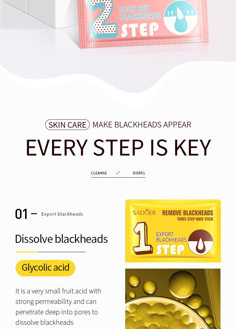 Three Steps to Remove Blackheads Nose Strips SADOER Skin Care Products T District Nursing Set Cross-Border Foreign Trade Wholesale