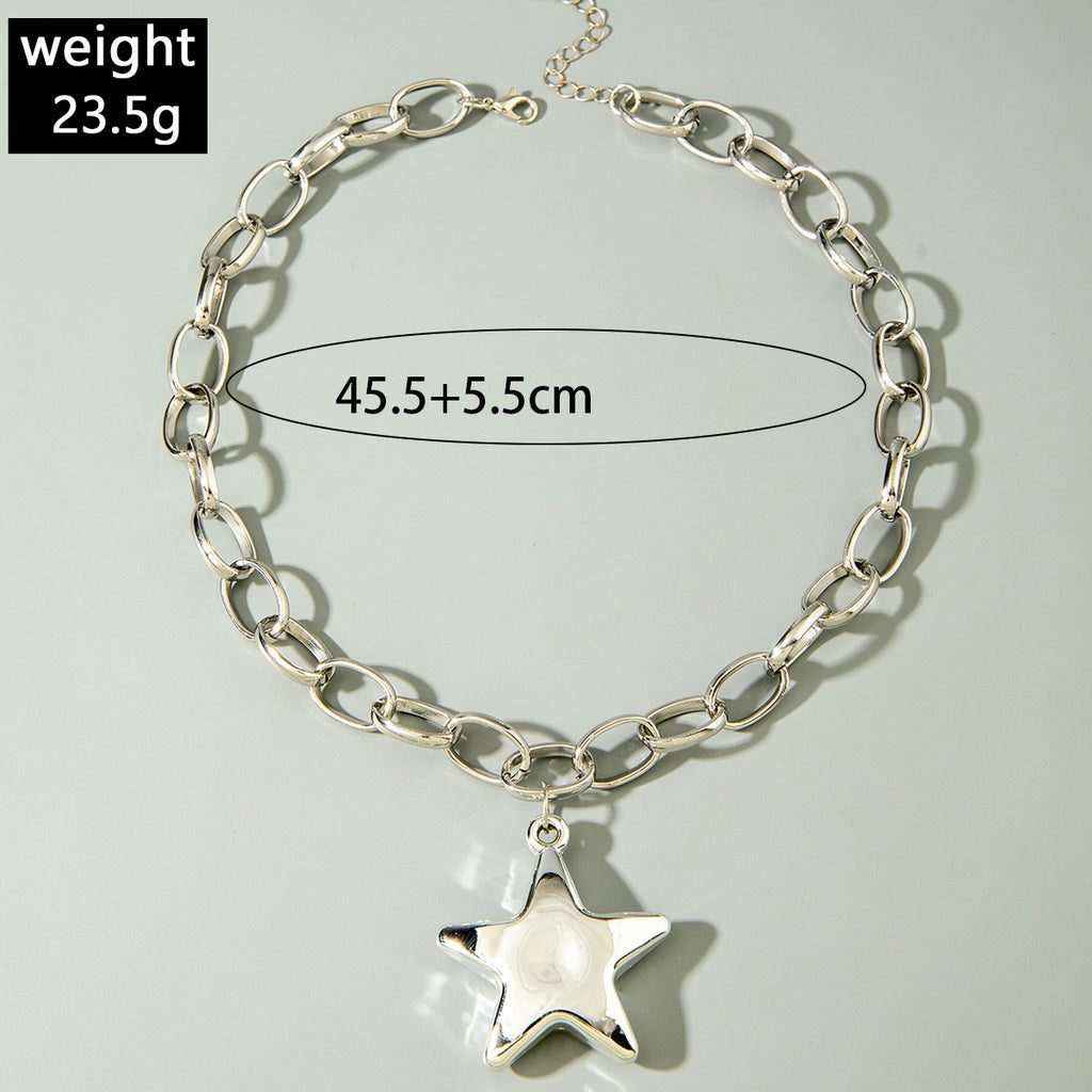 European and American Style Jewelry Five-Pointed Star ccb Exaggerated Pendant Necklace Fashionable and Unique Sweet Cool Style Necklace Wholesale