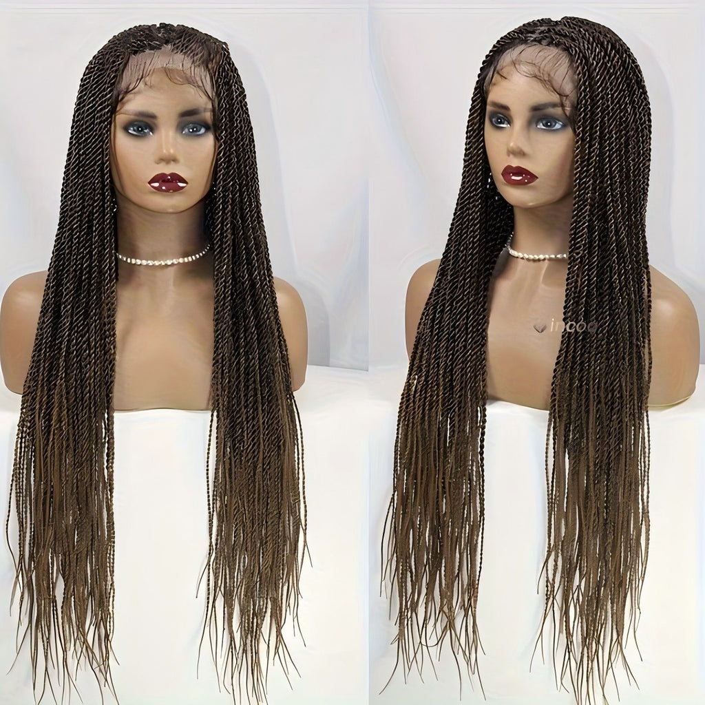 TEMU Cross-Border Foreign Trade Hot-Selling Full Lace Hand-Twisted Two-Pleat Synthetic Hairpiece lace braid wig