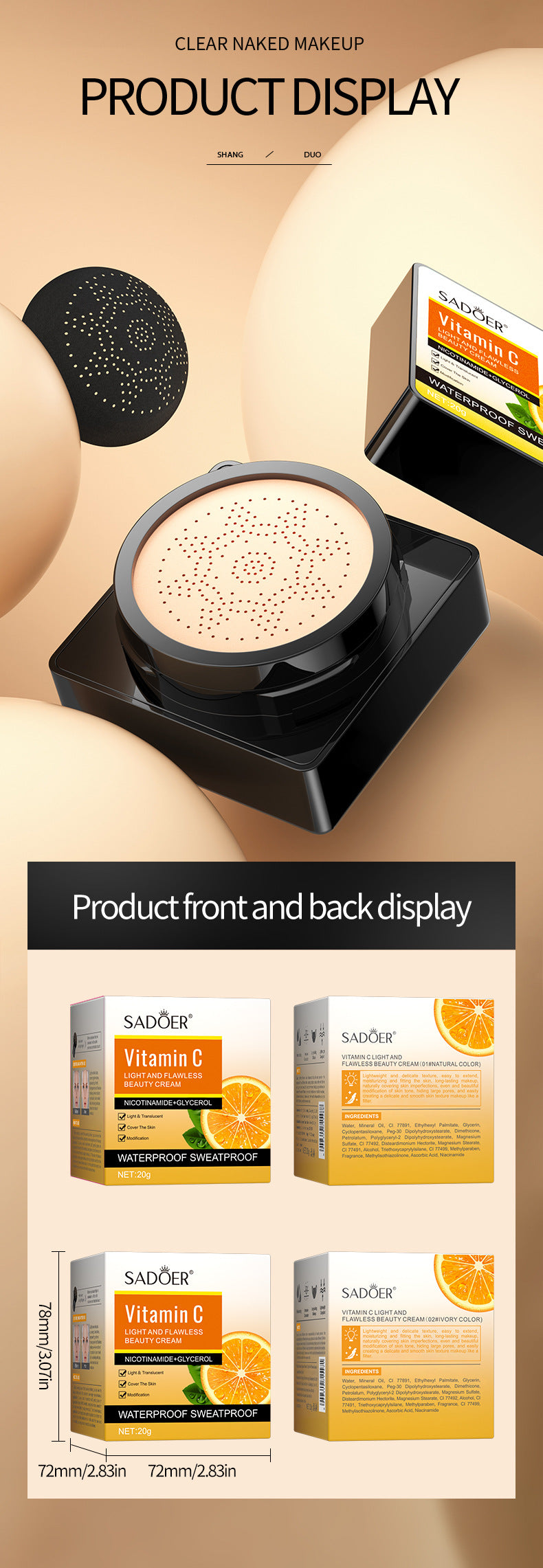 Makeup SADOER Vitamin C Mushroom Cushion Moisturizing Lightweight Breathable BB Wholesale Cross-Border Foreign Trade Frost