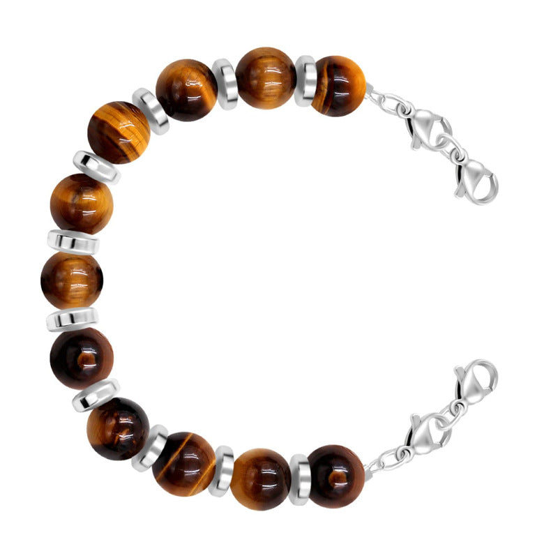 Women's Protein Yellow Jade Bracelet with Lobster Clasp, Can Hang Pendants DIY Bracelet8mm Beaded Agate Tiger Eye Spacer Bracelet