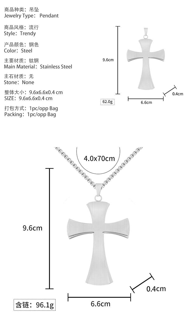 Titanium Steel Cross Pendant Personality Punk Necklace Retro Trendy Men Stainless Steel Cross Pendant Factory Wholesale