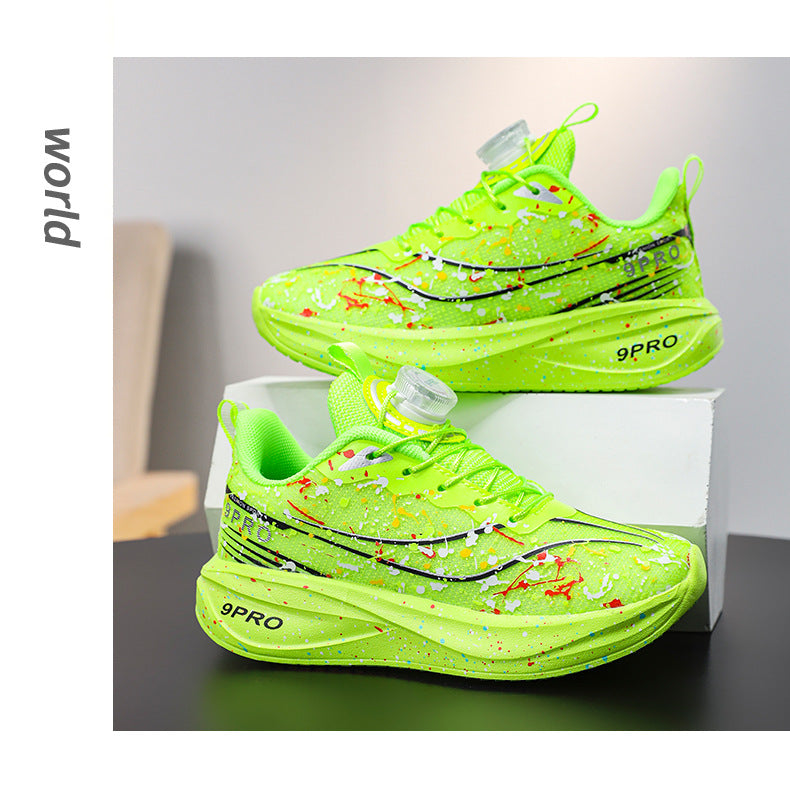 Children's Running Shoes with Rotating Buckle, Breathable Mesh Surface, Ultra-light Soft Sole, Wear-resistant, Non-slip, Racing Sports Shoes for Boys and Girls
