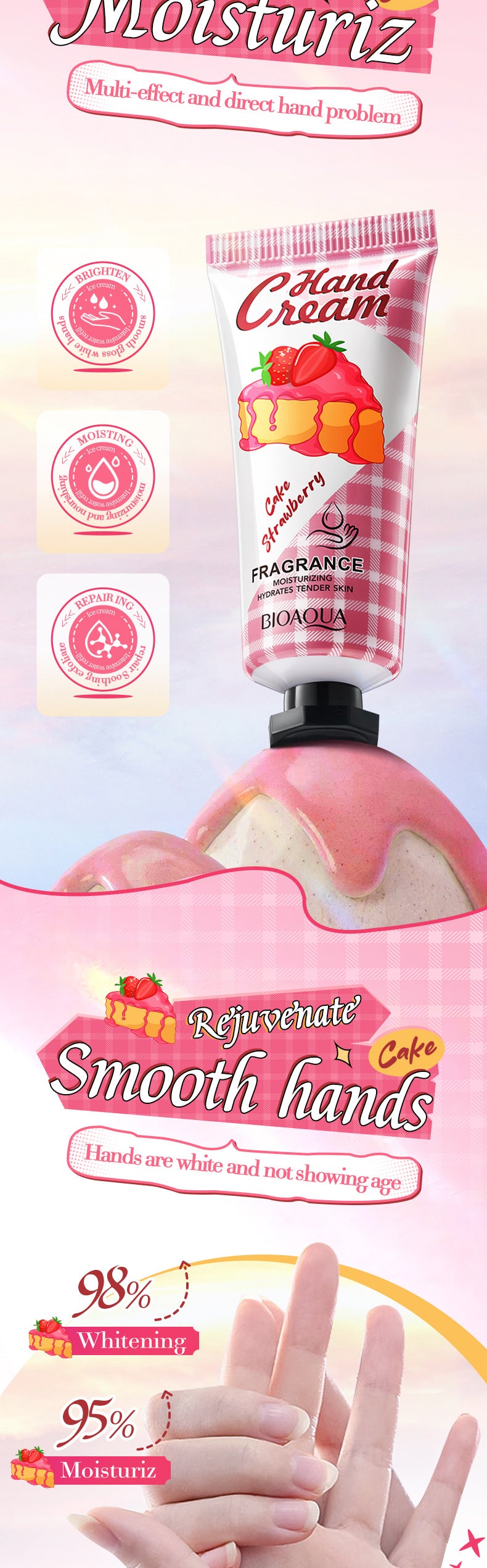 Full English Strawberry Cake Hand Cream BIOAOUA Fragrance Hand Cream  Foreign Trade Wholesale