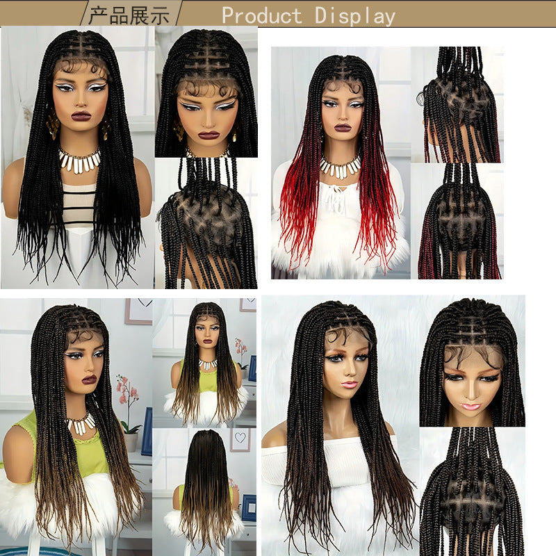 TEMU Amazon Cross-Border European and American Wig Three-Strand Braid Full Lace Hand-Woven Full Wig