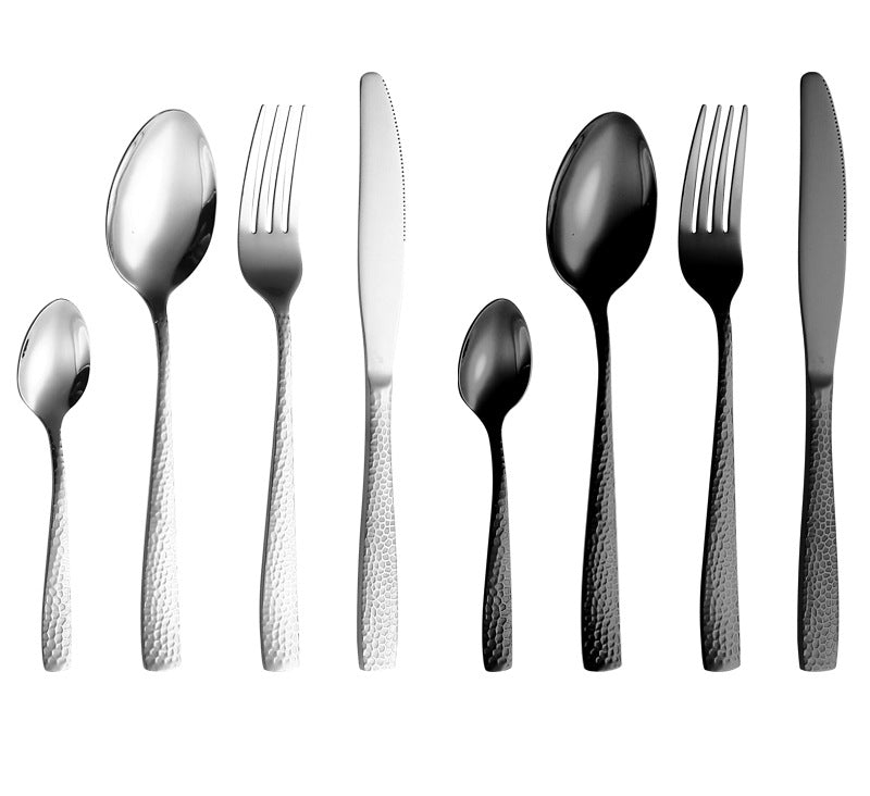 410Stainless Steel Cutlery Restaurant Western Hammered Square Handle Knife Fork Spoon Set Hotel Home Steak Knife Fork