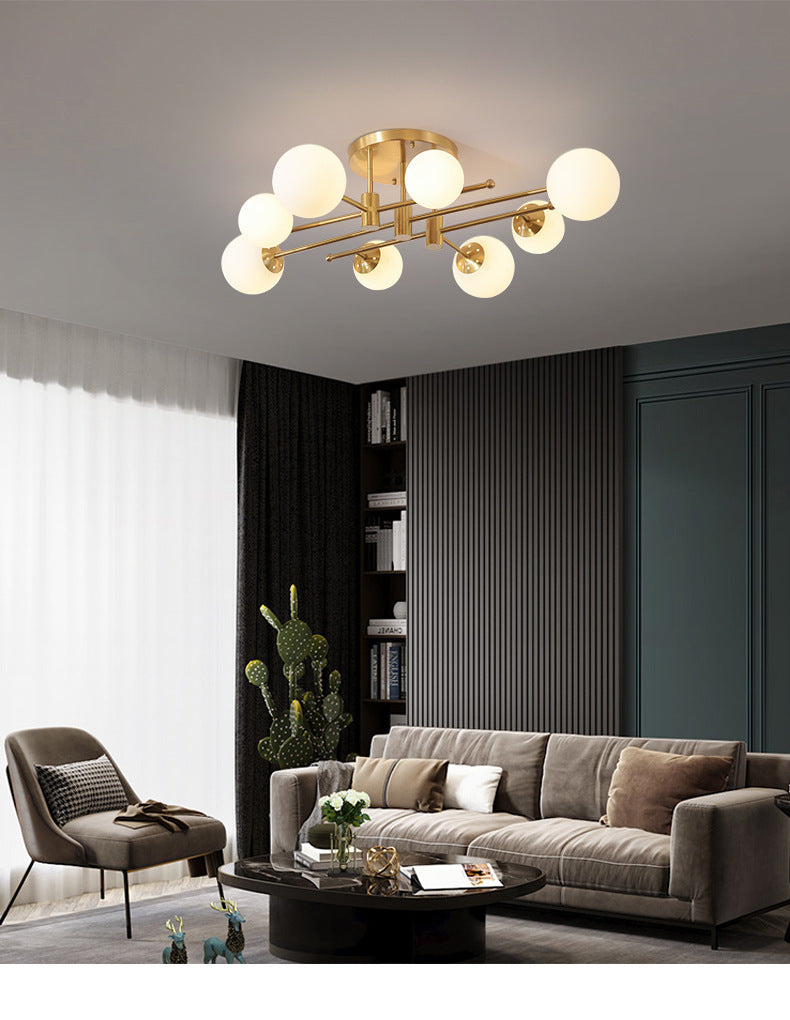 All-Copper Ceiling Light Nordic Creative Lighting Living Room Light Master Bedroom Ceiling Light Post-Modern Minimalist Dining Room Light