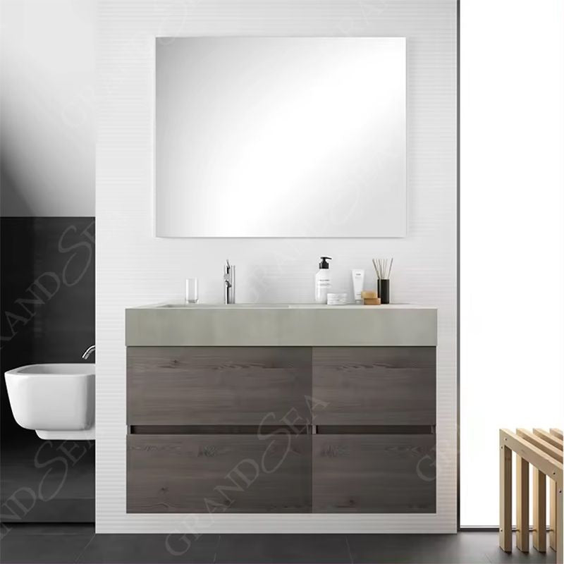 Home Use Luxury Gray Style Marble Top Single Sink Floating Bathroom Vanities for Sale