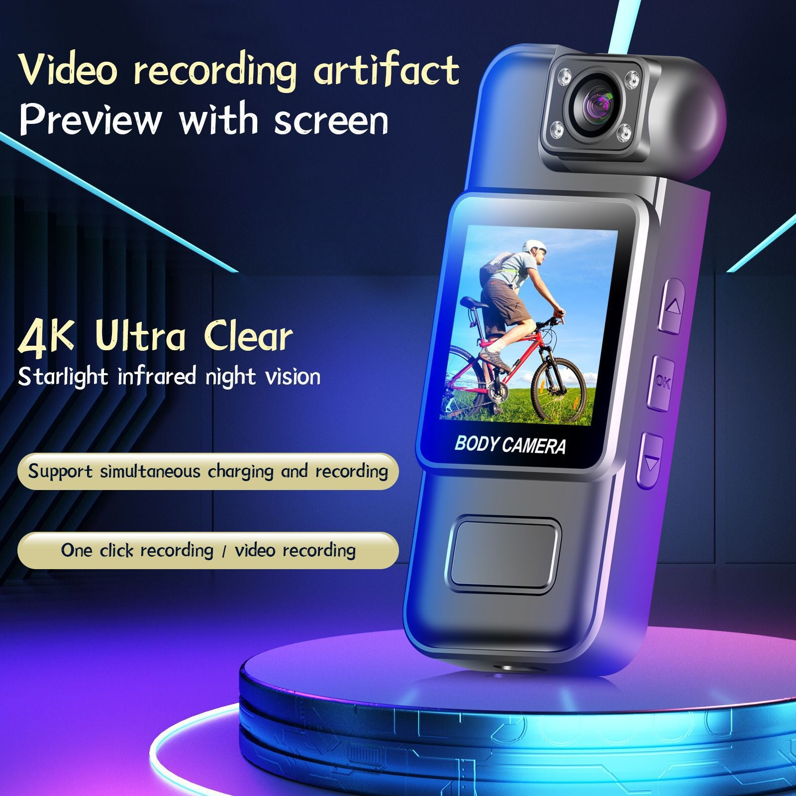 Portable Pocket Camera with Screen, Pocket Camcorder with Back Clip, HD Infrared Night Vision Portable Law Enforcement Camera