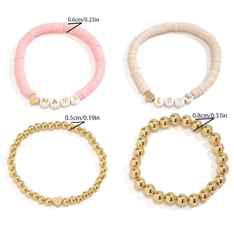 Women's Holiday Gift Soft Clay Bracelet for Mom Mother's Day Heart Bracelet MAMA Alphabet Soft Clay Bracelet Set