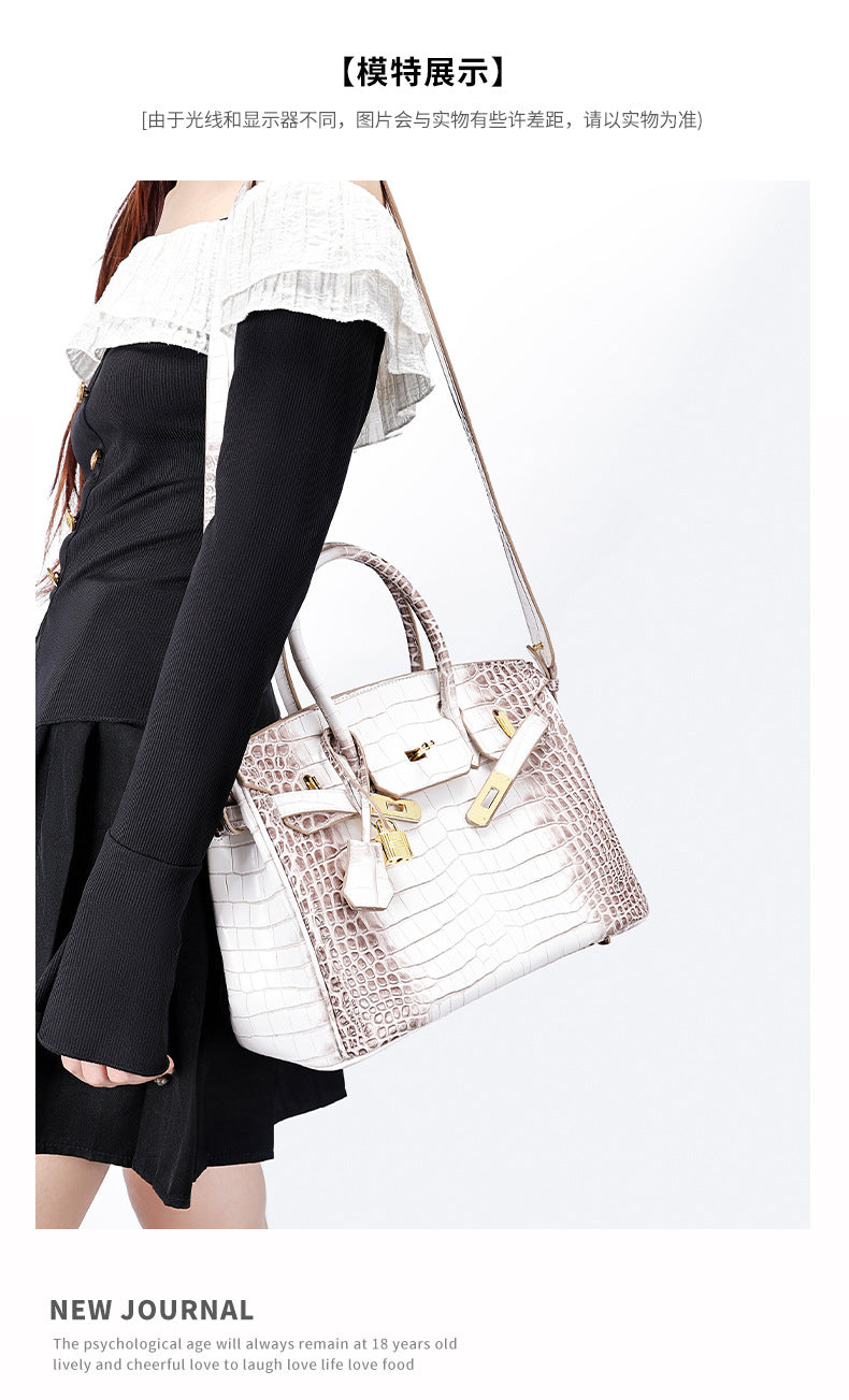 European and American New Style Platinum Bag Crocodile Pattern Women Genuine Leather High-end Fashion Women's Bag Single Shoulder Crossbody Large Capacity Handbag