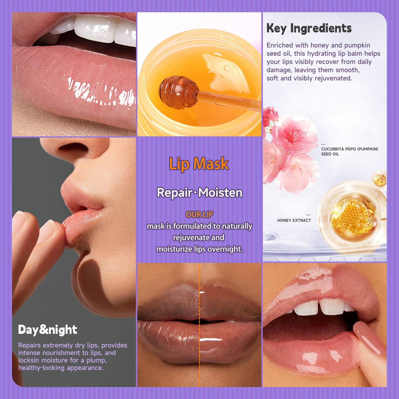Honey Sakura Autumn and Winter Lightening Lip Lines Moisturizing Lip Balm Scrub Exfoliating Sleeping Lip Mask Set
