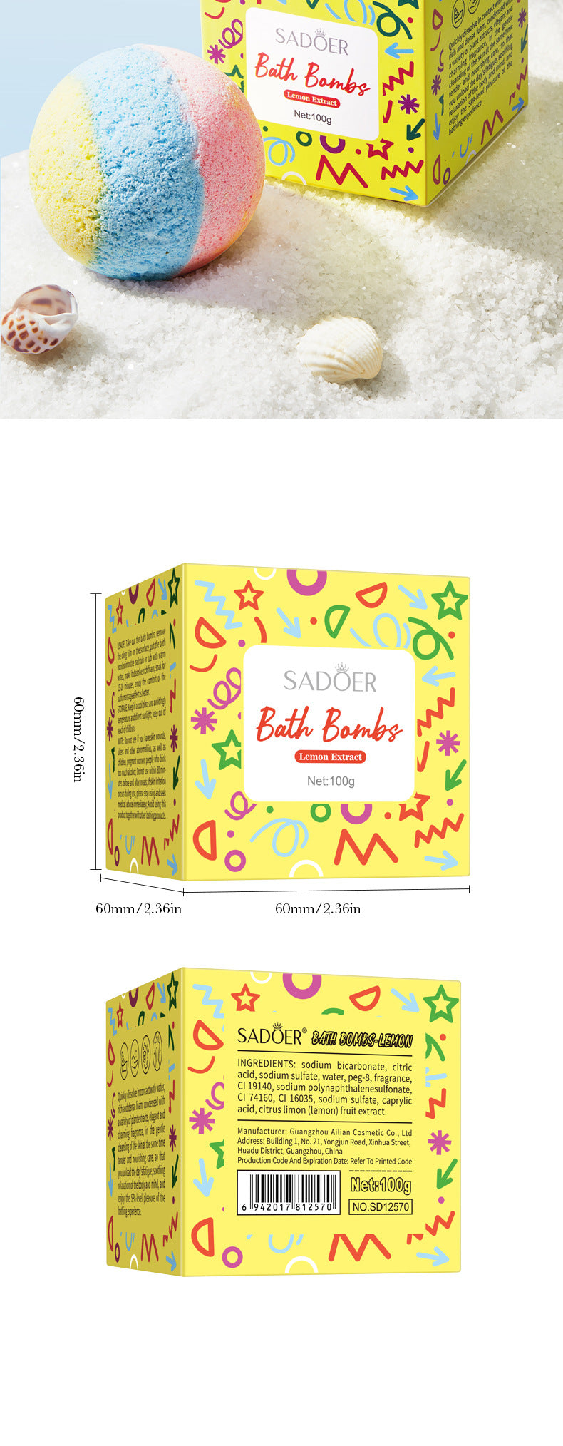 Rose Bath Salt Balls SADOER Deep Cleansing Body Universal Bath Ball Cross-Border Foreign Trade Wholesale