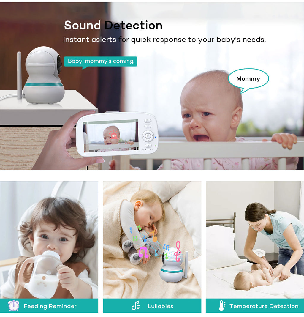2025New360Shaking Head5Inch854p Baby Monitor Smart Baby Monitor Care