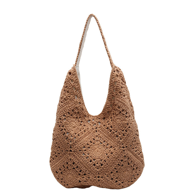 European and American Spring New Handmade Cotton Thread Crochet Hollow Sunflower Flower Woven Shoulder Bag for Women Straw Underarm Bag