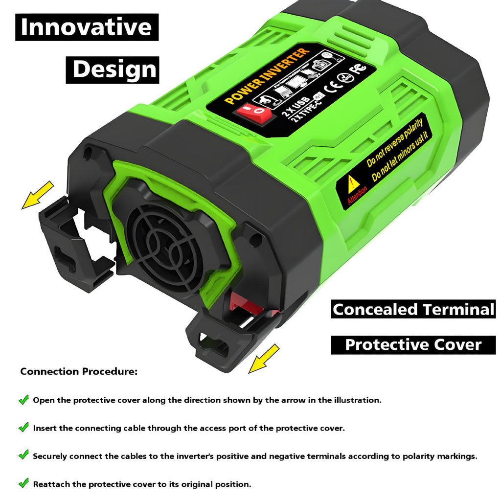 Vehicle Inverter200W300W600W12V Turn110V/220V With dual sockets USB/Type-C Converter