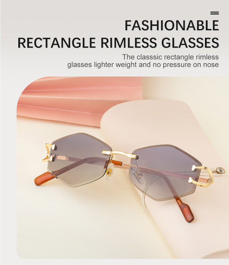 2025New European and American Fashion Frameless Sunglasses for Women with Metal Temples Trendy Outdoor Street Style Sunglasses for Women