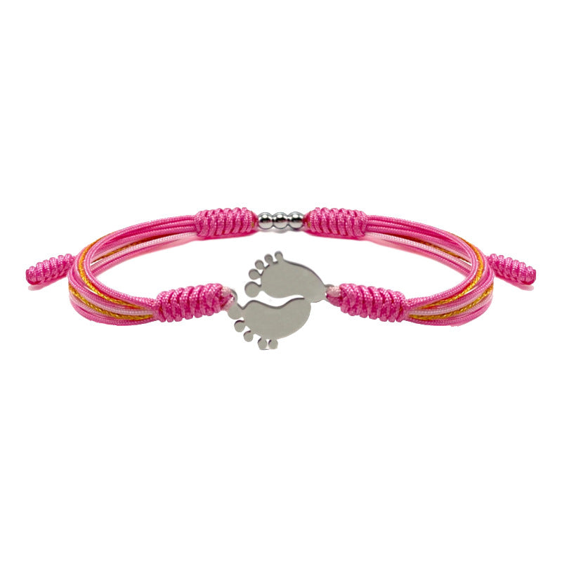 Footprint Blue Woven Bracelet Stainless Steel Pendant Stretchable Wrap Bracelet Women's Gift Foot Palm Woven Bracelet