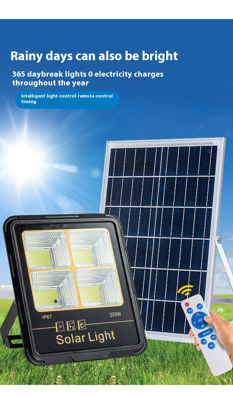 Solar Floodlight 100W 200W 300W IP67 Waterproof ABS Material Charges During the Day and Automatically Turns on at Dusk