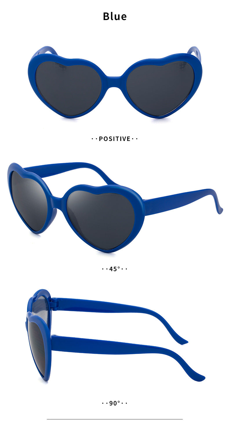 Light Changing Heart Romantic Glasses Night Internet Celebrity Same Style Sunglasses Trendy Heart Sunglasses Stage Performance