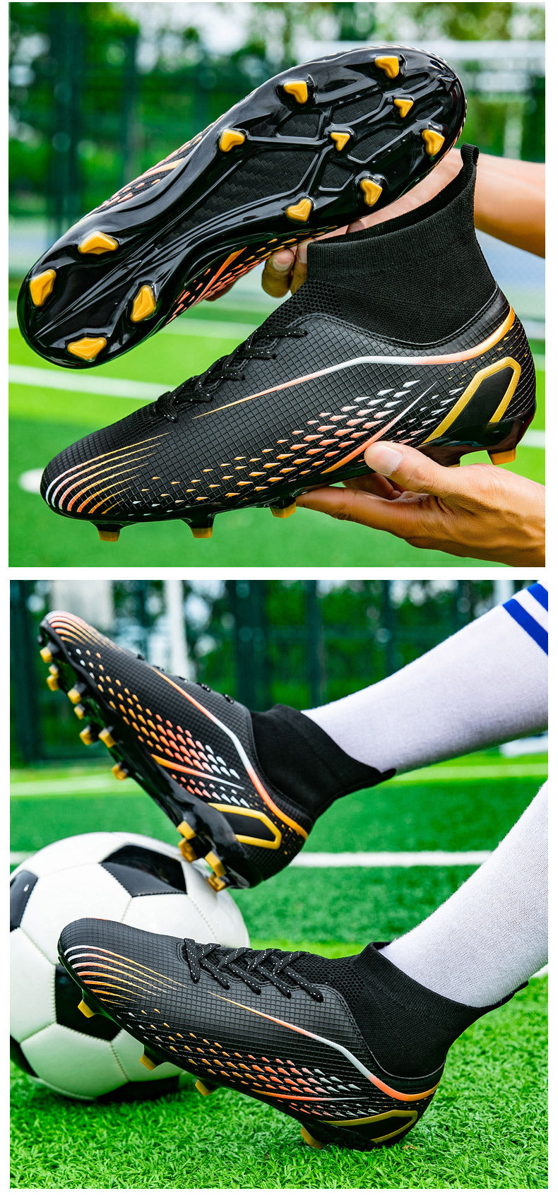 New football shoes for men and women AG Long Spike gold Competition Student Training Shoes Artificial Turf TF Wholesale of Broken Nails
